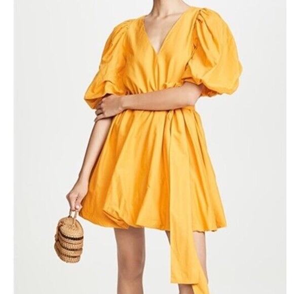 Rhode Marni Dress Size XS Saffron Yellow Puff Sleeve Bubble Skirt Y2K 80’s NWT